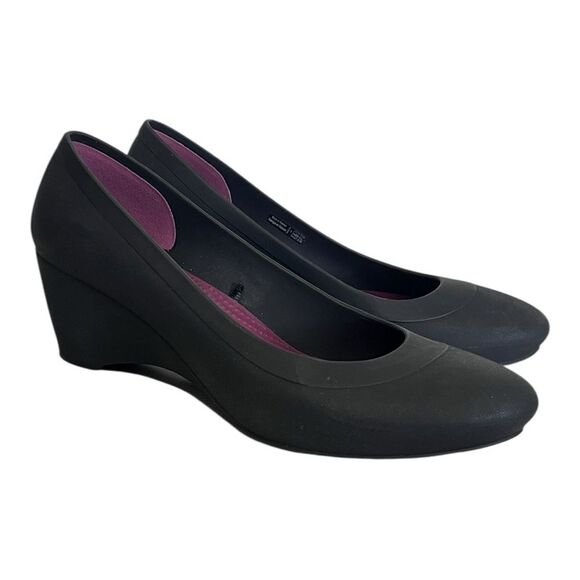 Crocs | Lina Wedge Black Almond Toe Shoes Womens Size 8 - Picture 1 of 10